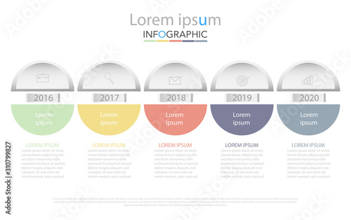 Infographic business concept design with icons and 5 options or steps. Thin line vector. Can be used for flow charts, presentations, web sites, banners, printed materials. EPS 10