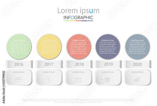 Infographic business concept design with icons and 5 options or steps. Thin line vector. Can be used for flow charts, presentations, web sites, banners, printed materials. EPS 10