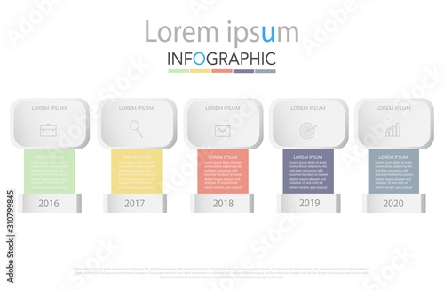 Infographic business concept design with icons and 5 options or steps. Thin line vector. Can be used for flow charts, presentations, web sites, banners, printed materials. EPS 10