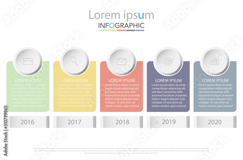 Infographic business concept design with icons and 5 options or steps. Thin line vector. Can be used for flow charts, presentations, web sites, banners, printed materials. EPS 10