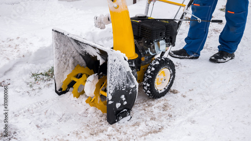 Close up on snow blower for snow removal in winter