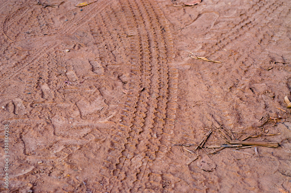 Fototapeta premium Wheel marks on the ground