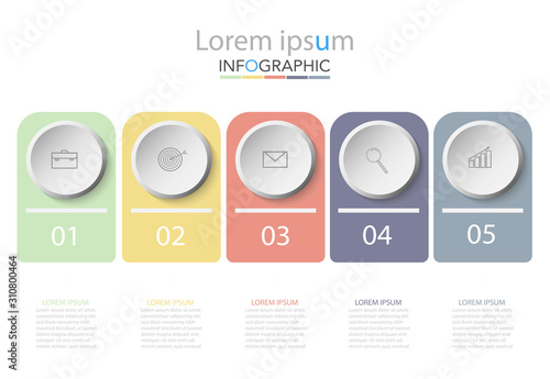 Infographic business concept design with icons and 5 options or steps. Thin line vector. Can be used for flow charts, presentations, web sites, banners, printed materials. EPS 10
