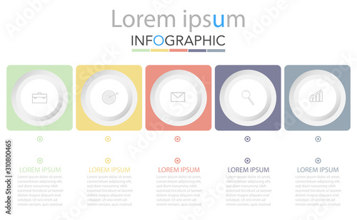 Infographic business concept design with icons and 5 options or steps. Thin line vector. Can be used for flow charts, presentations, web sites, banners, printed materials. EPS 10