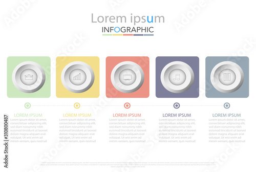 Infographic business concept design with icons and 5 options or steps. Thin line vector. Can be used for flow charts, presentations, web sites, banners, printed materials. EPS 10