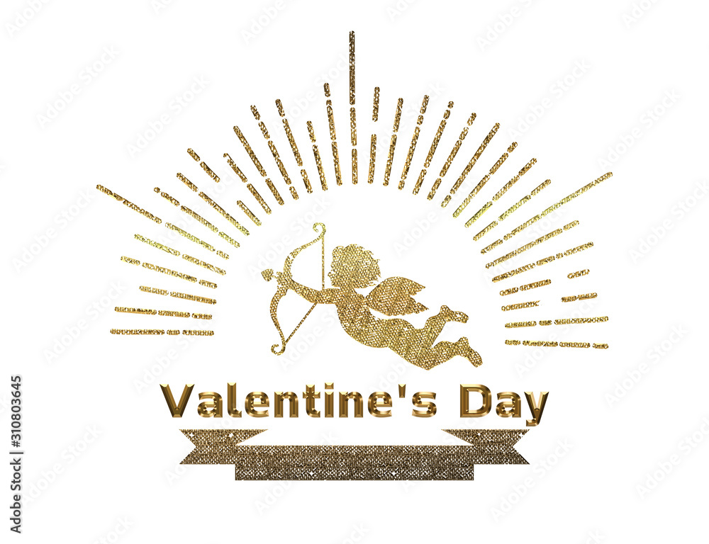 手描きタッチのハッピーバレンタインデーのロゴマーク 手描き集中線と天使のイラスト Valentine S Day Logo Mark Ilustracion De Stock Adobe Stock