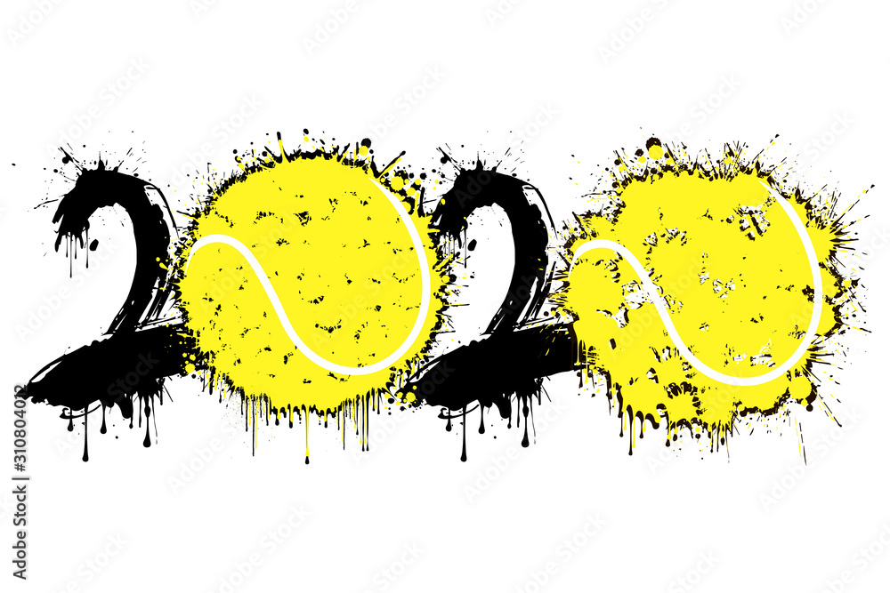 Naklejka Abstract numbers 2020 and tennis ball from blots