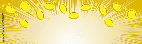 金背景　コインが舞う背景素材　モバイルバナーサイズ