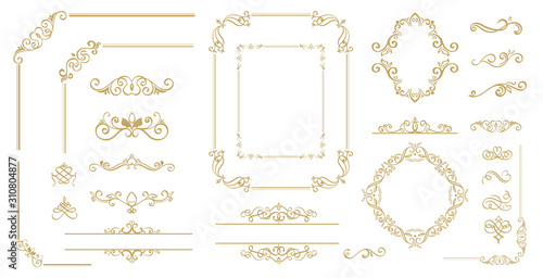 Luxury Gold vintage invitation vector set. Ornamental curls, dividers, Border design  and golden components design  for wedding invite, menus, certificates, boutiques, spa and logo design. photo