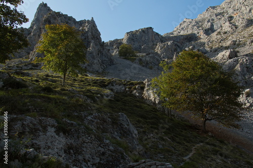 Landscape at hiking trail Ruta del Cares from Poncebos to Cain in Picos de Europa in Asturia,Spain,Europe