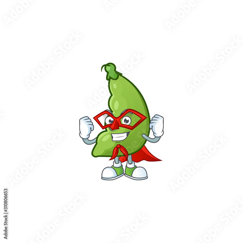 A cartoon of broad beans with Super hero costume