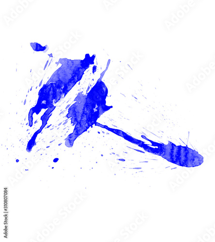 Abstract white background with blue watercolor stain brush