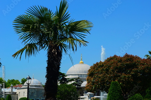 Spring park in Istanbulat sunny day. Beautiful arhitecture photo