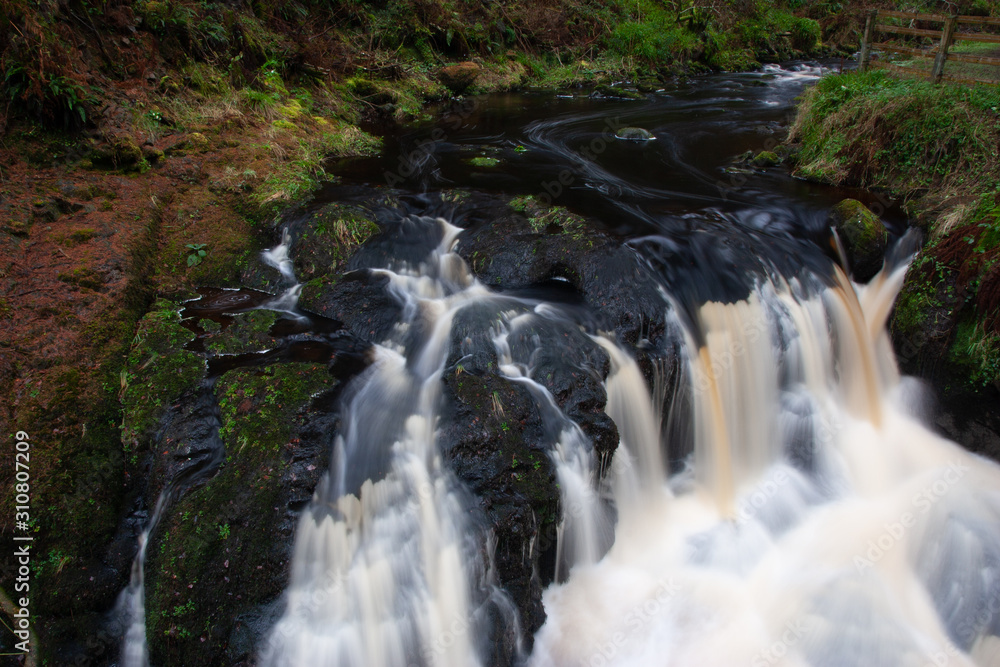 Obraz premium forest waterfall and rocks covered with moss Northen Ireland