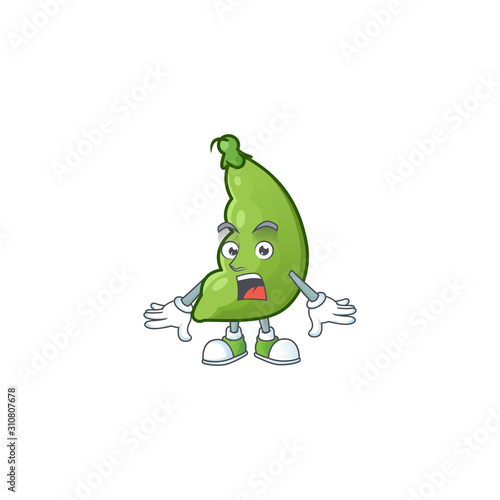 Surprised broad beans gesture on cartoon mascot design