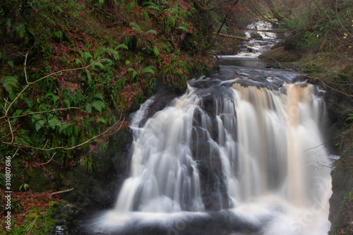 forest waterfall and rocks covered with moss Northen Ireland