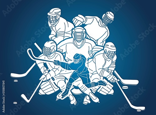 Ice Hockey players action cartoon sport graphic vector