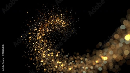 shimmer golden stream of firework on dark