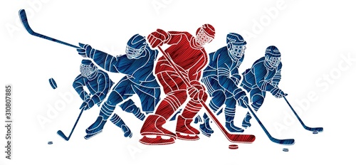 Ice Hockey players action cartoon sport graphic vector