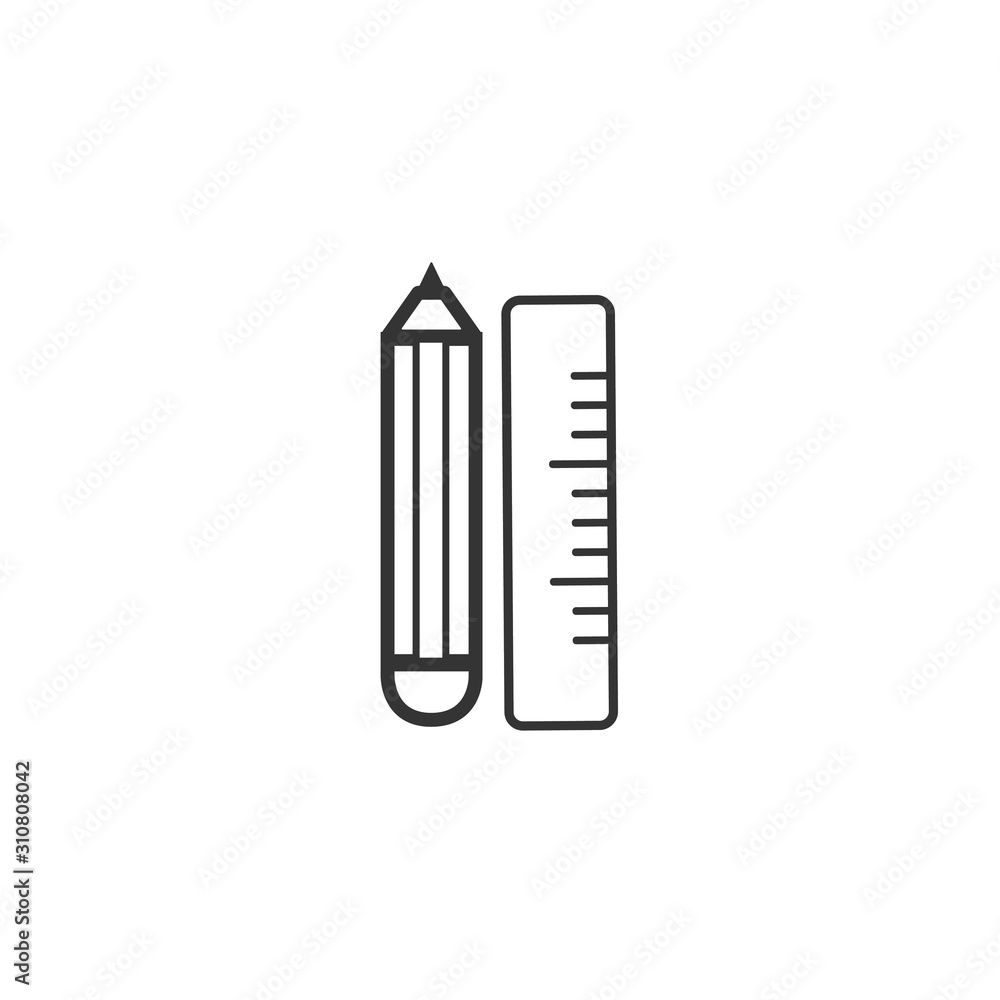 Pencil and ruler Icon Isolated on White Background Pencil and ruler Icon Isolated on White Background