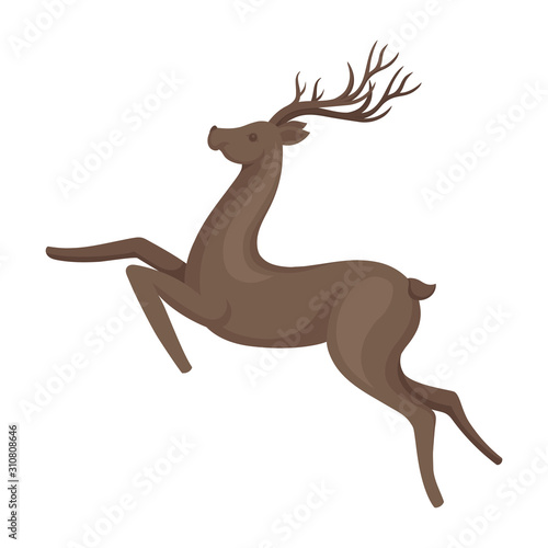 Forest Graceful Deer with Antlers in Running Pose Vector Illustration. Wildlife of Forest Mammals Concept