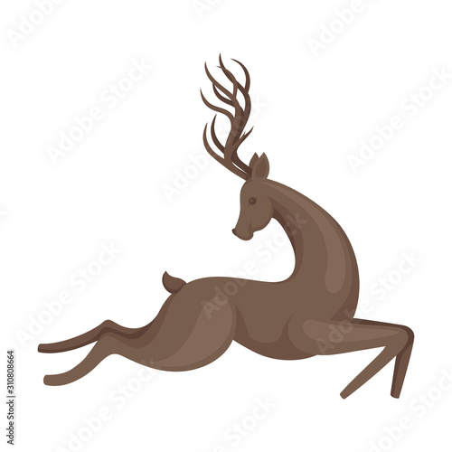 Forest Graceful Deer with Antlers in Running Pose Vector Illustration. Wildlife of Forest Mammals Concept © Happypictures