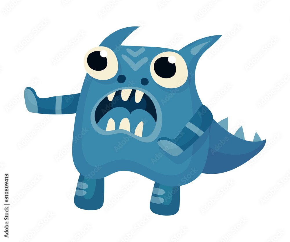 Shouting Monster with Horns Feeling Fear Vector Illustration Shouting Monster with Horns Feeling Fear Vector Illustration