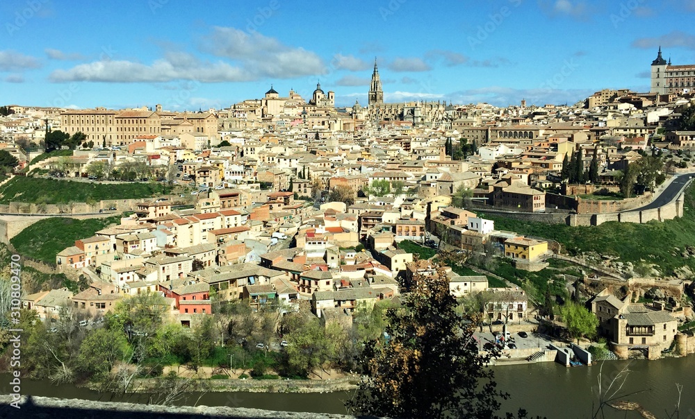 Panorama of the historical beautiful Spanish city of Toledo in March 2018
