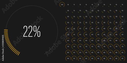 Set of circular sector percentage diagrams meters from 0 to 100 ready-to-use for web design, user interface UI or infographic - indicator with yellow