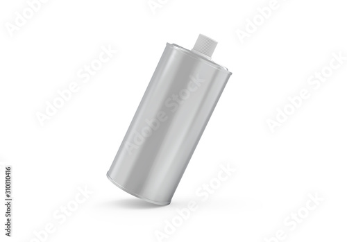 Blank metallic olive oil tin can mockup template on isolated white background, 3d illustration
