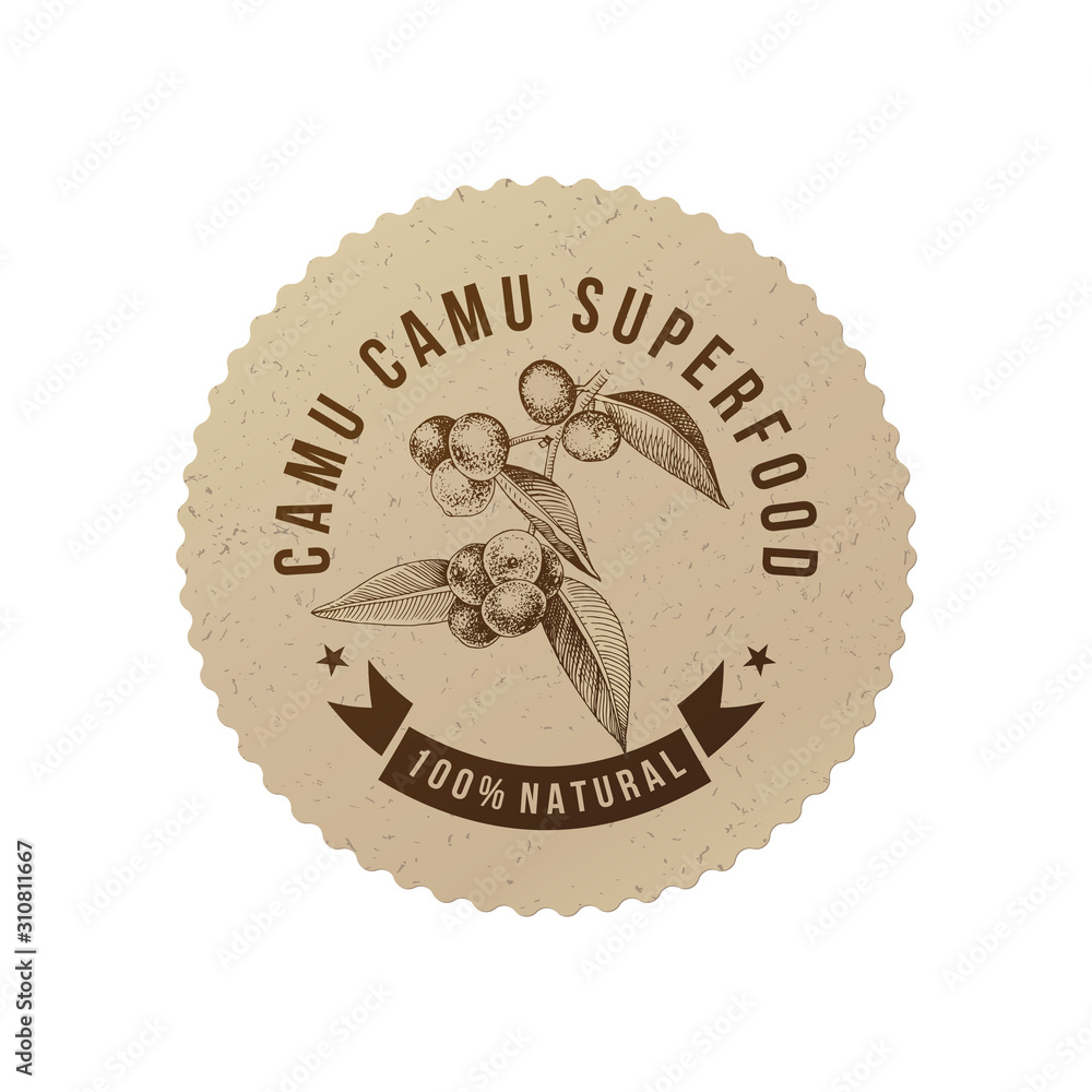 Fototapeta premium Eco emblem with type design and camu camu berries