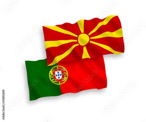 Flags of Portugal and North Macedonia on a white background