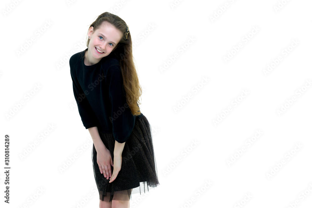 Beautiful school girl with long silky hair. Beautiful school girl with long silky hair.