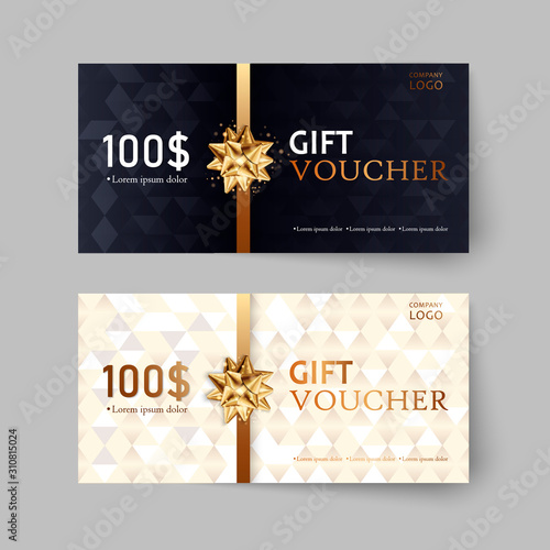 Vector set of luxury gift vouchers with ribbons and bow. Elegant template for a festive gift card, coupon and certificate. Discount Coupon Template. Vector Illustration EPS10