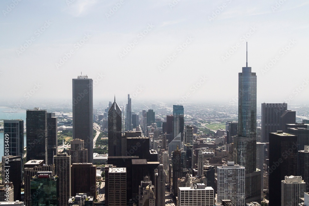 Fototapeta premium Beautiful Chicago skyline at daytime, top view, USA