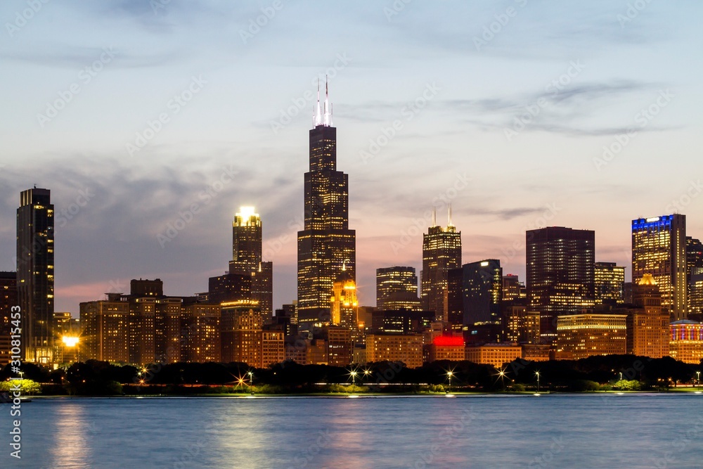 Beautiful Chicago skyline at evening, USA