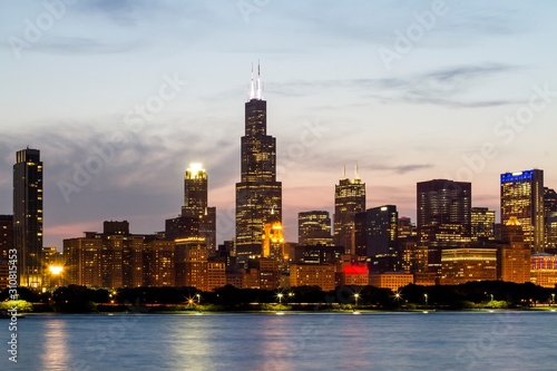 Beautiful Chicago skyline at evening  USA