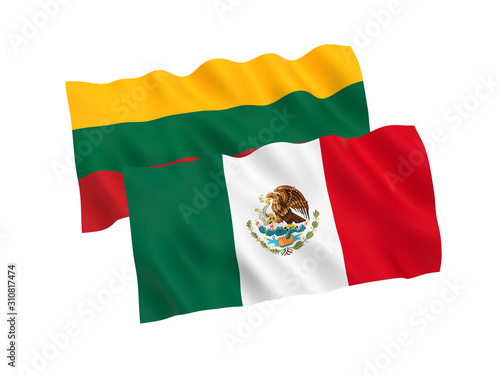 Flags of Mexico and Lithuania on a white background