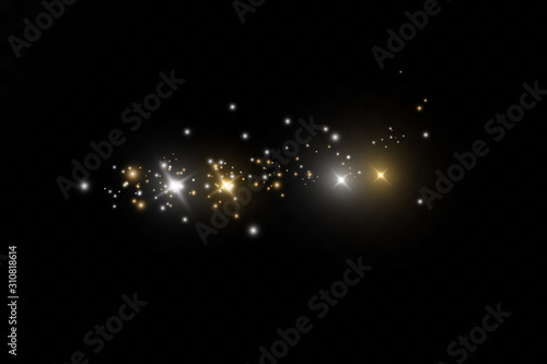 Christmas golden dust, yellow sparks and golden stars shine with a special light. Vector sparkles with sparkling magic dust particles.