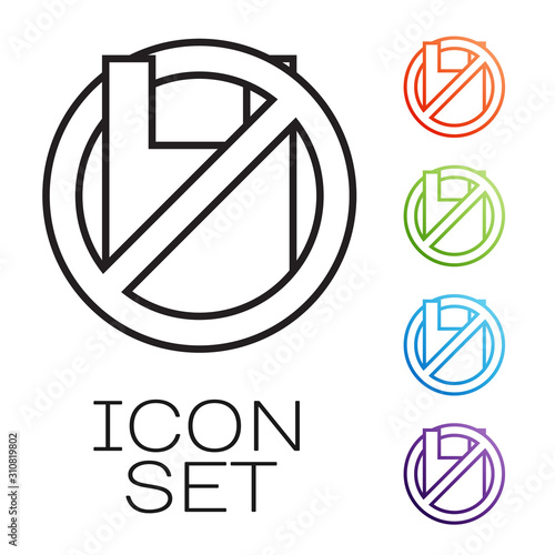 Black line Say no to plastic bags poster icon isolated on white background. Disposable cellophane and polythene package prohibition sign. Set icons colorful. Vector Illustration