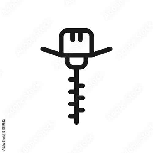 Gas powered earth auger isolated icon, power ground drill linear vector icon