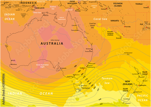 Imaginary weather map of Australia and New Zealand