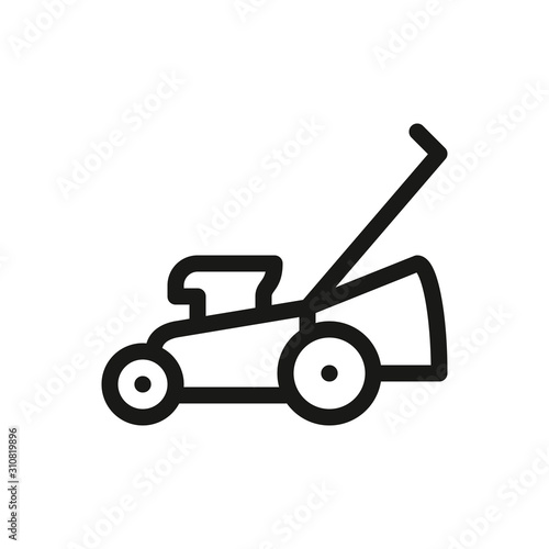 Gas mower outline icon, push lawn mower isolated vector icon