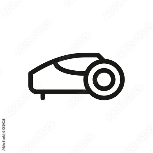 Lawn mower robot linear icon, robotic grass trimmer isolated vector icon
