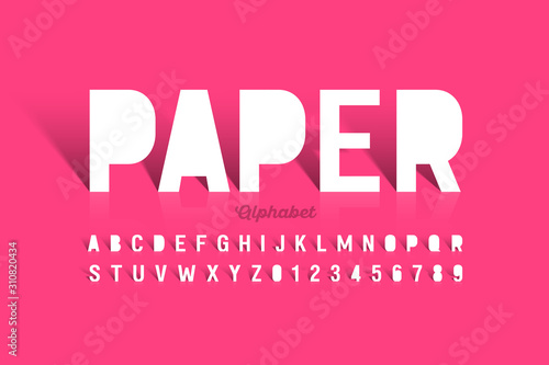 Paper cut font, alphabet letters and numbers