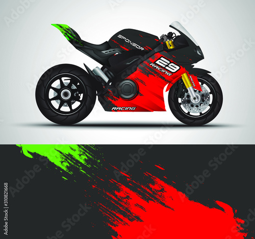Racing motorcycle wrap decal and vinyl sticker design. Concept graphic abstract background for wrapping vehicles  motorsports  Sportbikes and livery. Vector illustration.