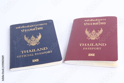 Thailand passport on white background.