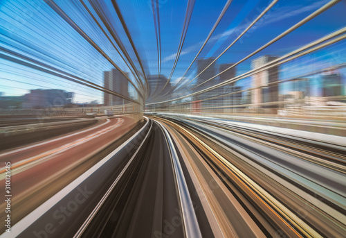 Photography Motion blur of train moving inside tunnel in Tokyo, Japan