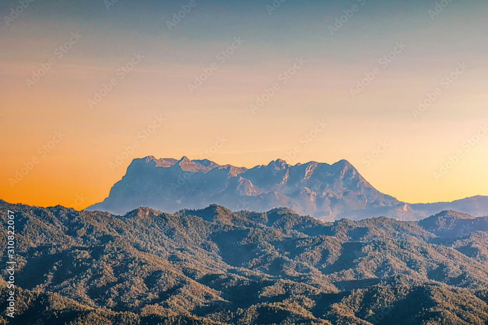 mountain layers line at sunset colorful sky background, Chiang Dao Mountain Chiang mai thailand landscape