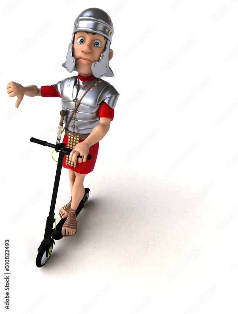 Fun cartoon character on an electric scooter Fun cartoon character on an electric scooter